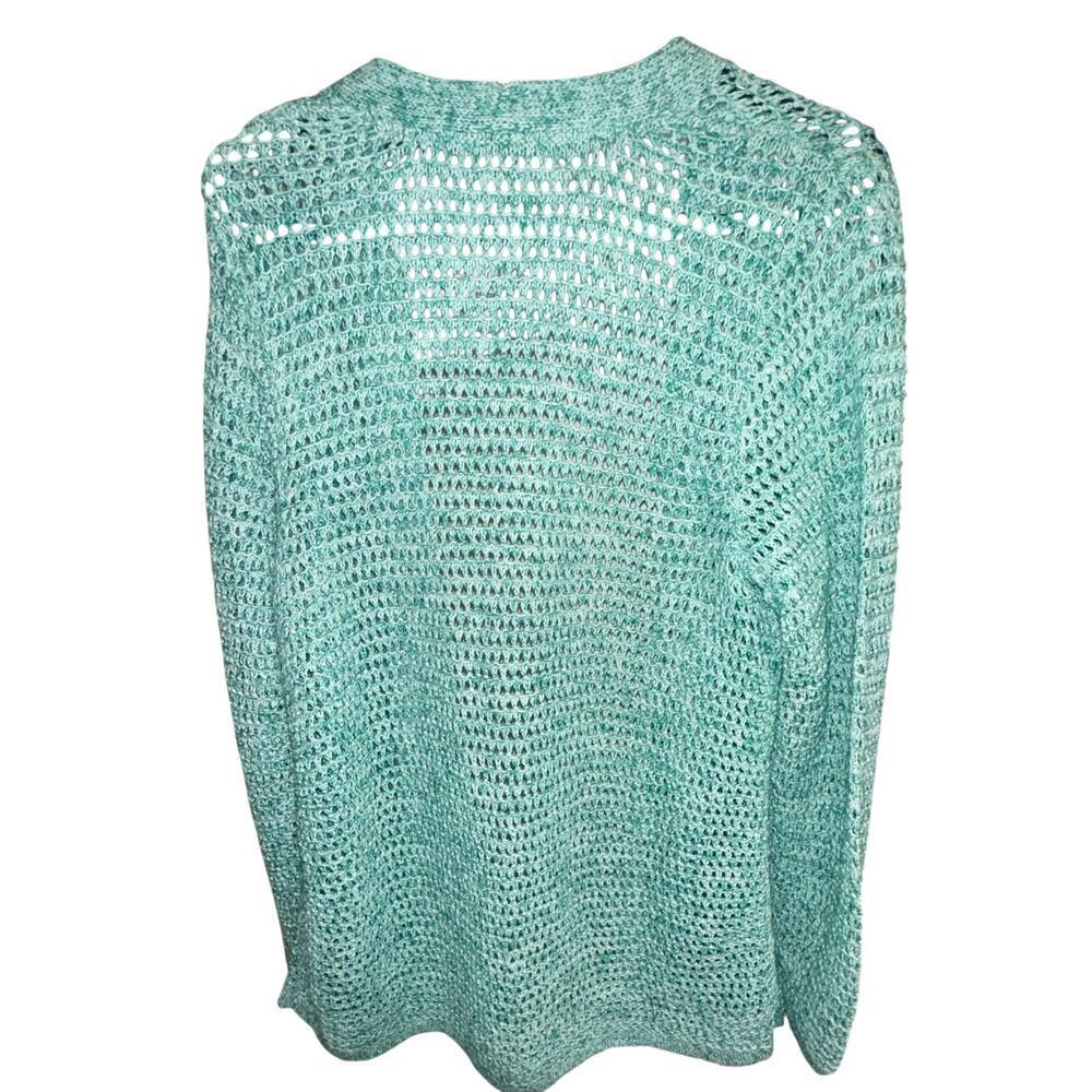 J. Jill Wearever Open Knit Cardigan Sweater Medium NWT Aqua Mint 100% Cotton - Picture 5 of 8